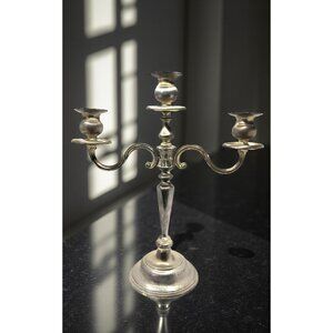 Vintage Ornate 3-Arm Silver Plated Candleabra